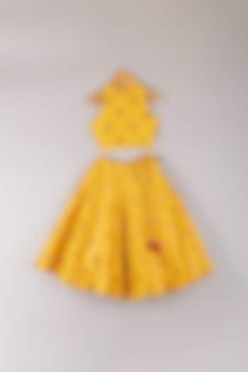 Yellow Brocade Lehenga Set For Girls by P & S Co