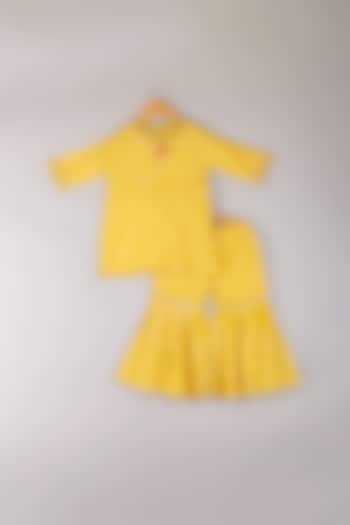 Yellow Silk Bandhani Sharara Set For Girls by P & S Co