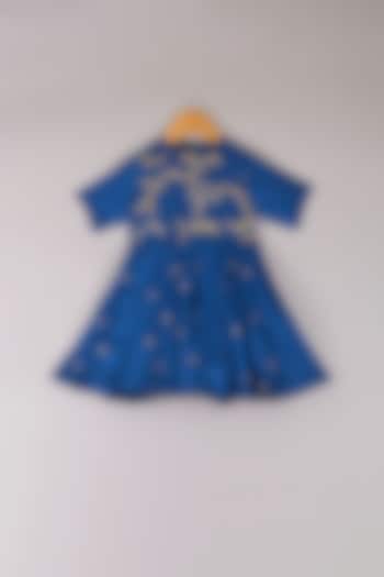 Cobalt Blue Embroidered Dress For Girls by P & S Co