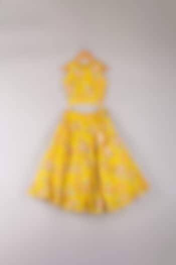 Yellow Organza Embroidered Lehenga Set For Girls by P & S Co