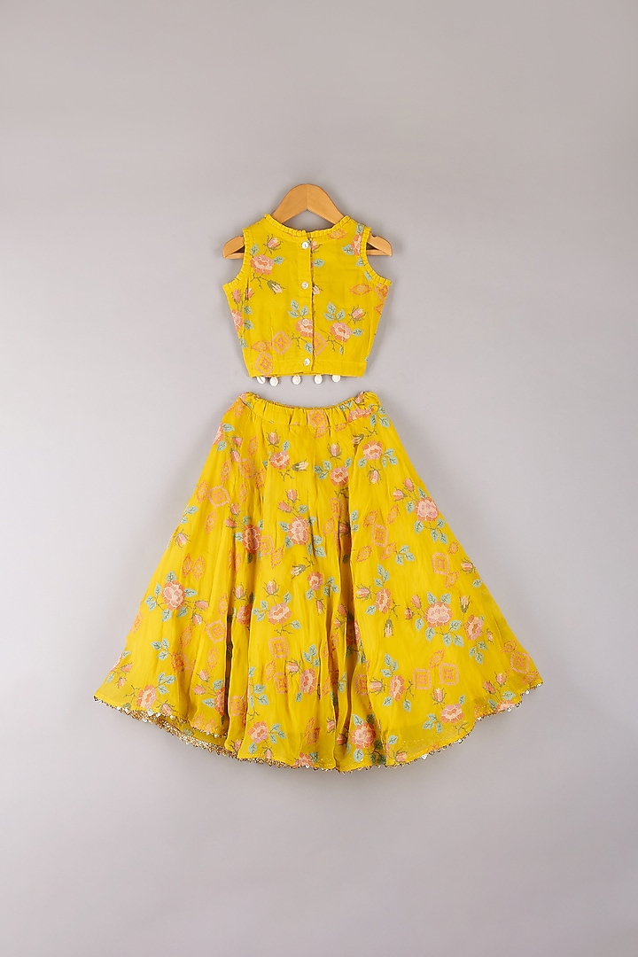 Yellow Organza Embroidered Lehenga Set For Girls by P & S Co at Pernia's Pop Up Shop