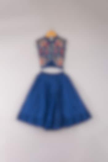 Cobalt Blue Embroidered Lehenga Set For Girls by P & S Co