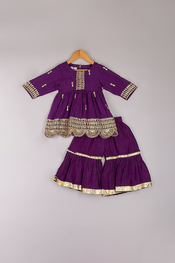 Purple Organza Sharara Set For Girls by P & S Co