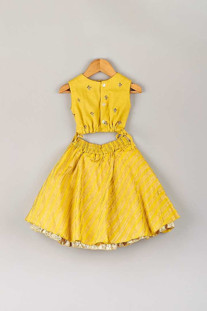 Dandelion Yellow Cotton & Silk Skirt Set For Girls by P & S Co