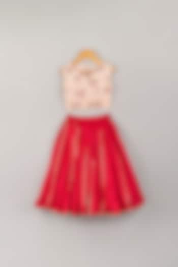 Fuchsia Silk Skirt Set For Girls by P & S Co