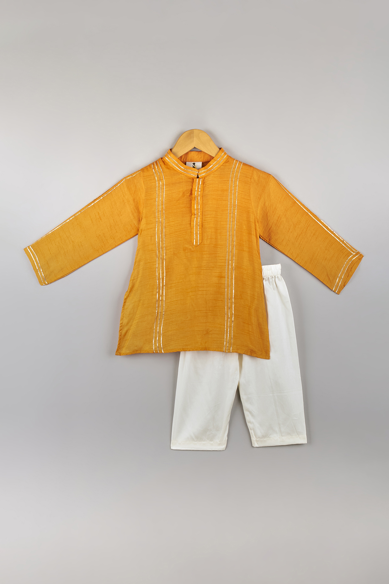 Mustard Embroidered Kurta Set For Boys by P & S Co at Pernia's Pop Up Shop