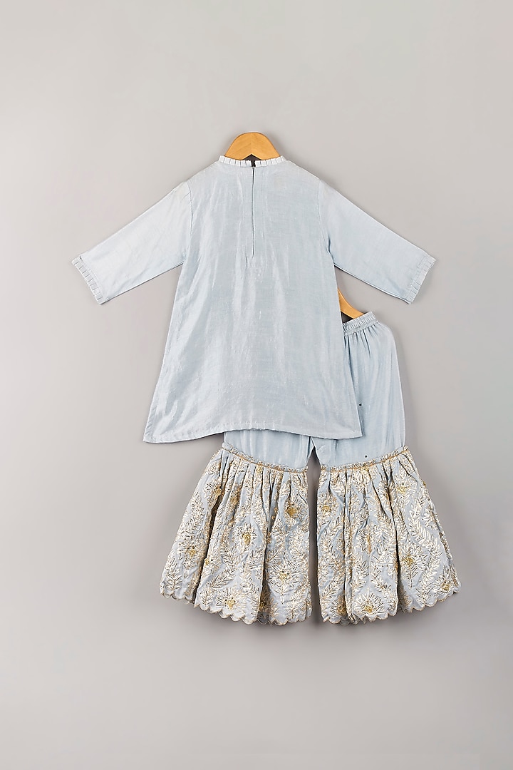 Powder Blue Embroidered Sharara Set For Girls by P & S Co at Pernia's Pop Up Shop