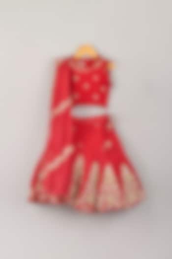 Cadmium Red Embroidered Lehenga Set For Girls by P & S Co