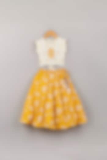 Citrus Yellow Embroidered Lehenga Set For Girls by P & S Co
