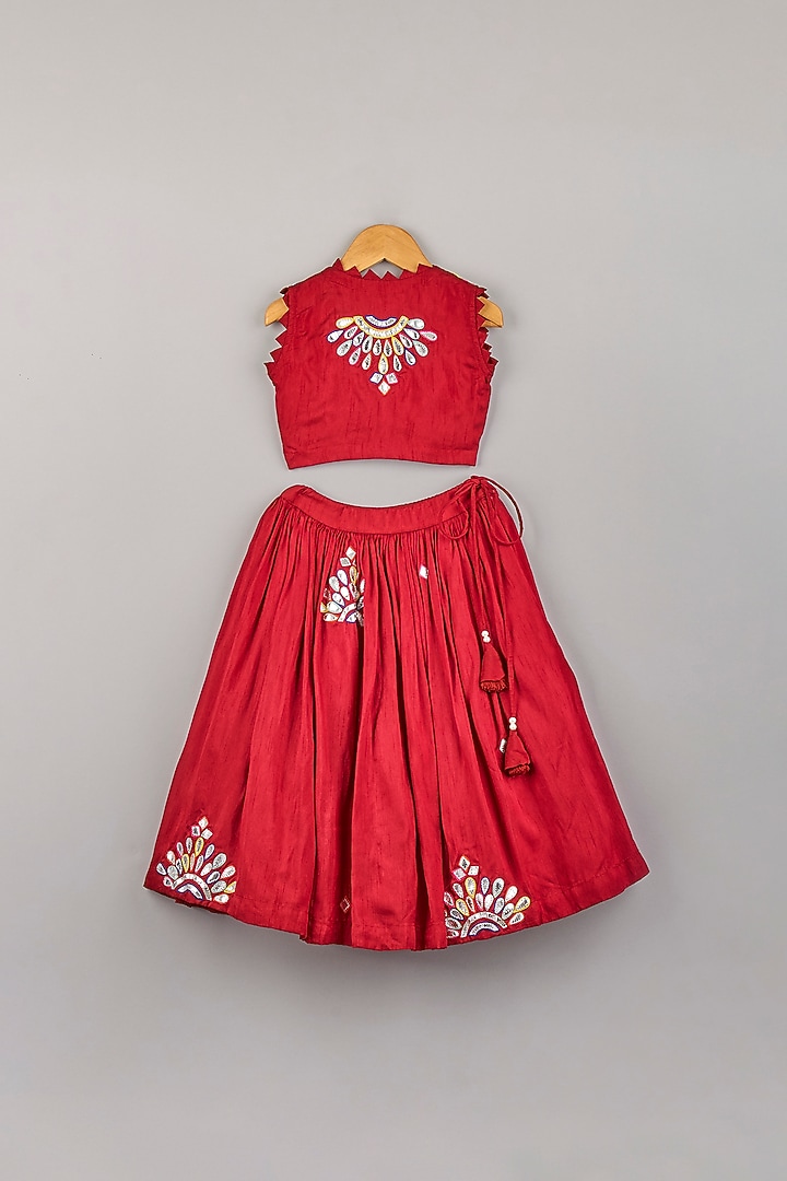 Clear Red Silk Lehenga Set For Girls by P & S Co at Pernia's Pop Up Shop