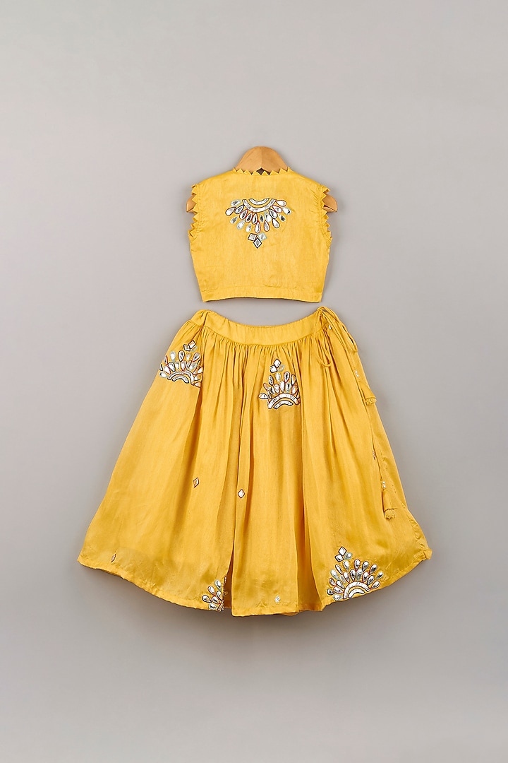 Dandelion Yellow Silk Lehenga Set For Girls by P & S Co at Pernia's Pop Up Shop