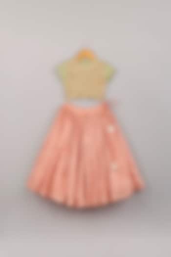 Peach Silk & Tissue Lehenga Set For Girls by P & S Co