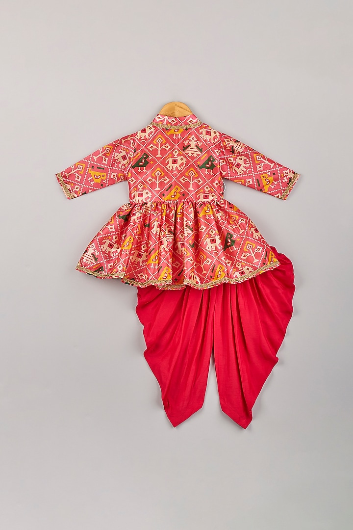 Fiery Red Tussar Silk Dhoti Set For Girls by P & S Co at Pernia's Pop Up Shop