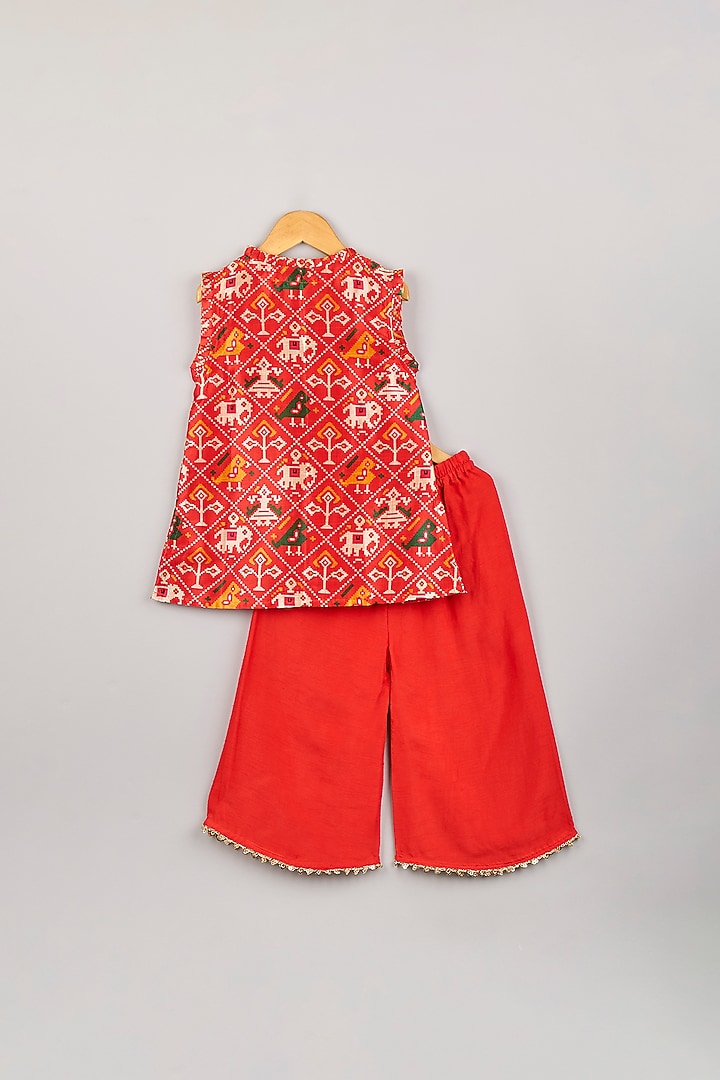 Fiery Red Printed Kurta Set For Girls by P & S Co at Pernia's Pop Up Shop