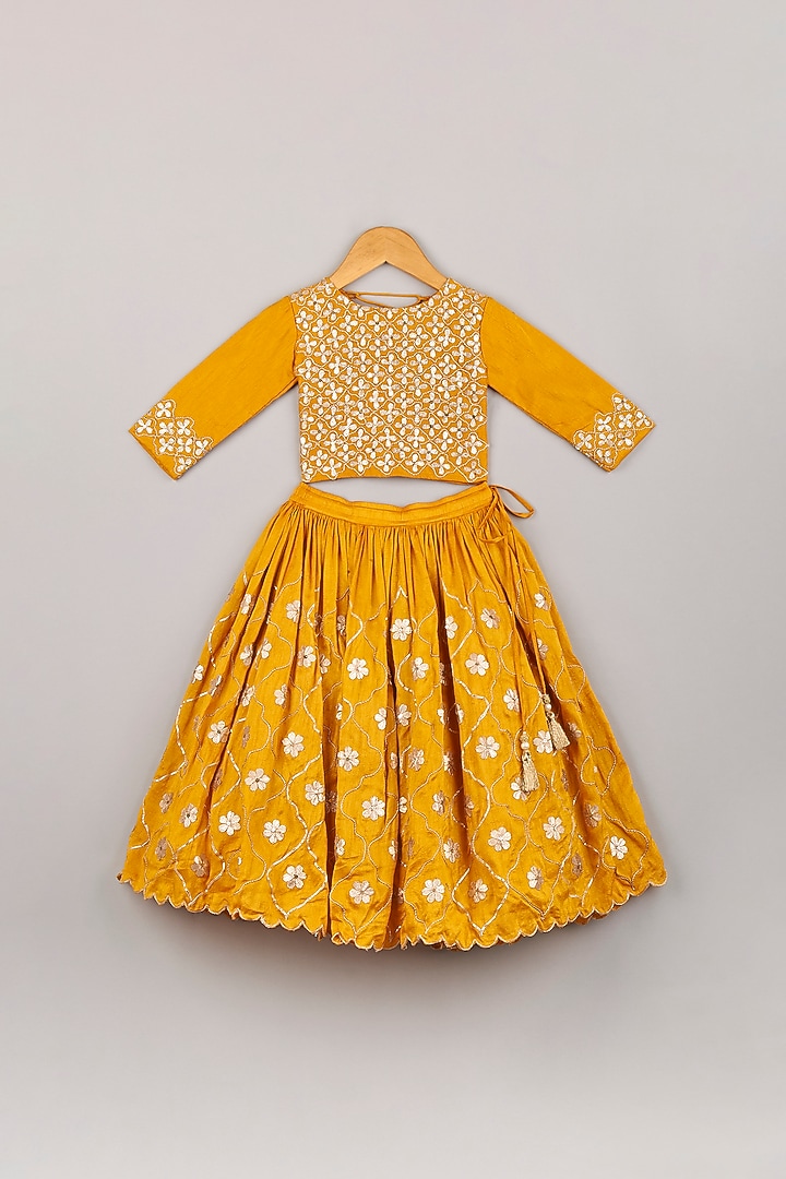 Mustard Embroidered Lehenga Set For Girls by P & S Co at Pernia's Pop Up Shop