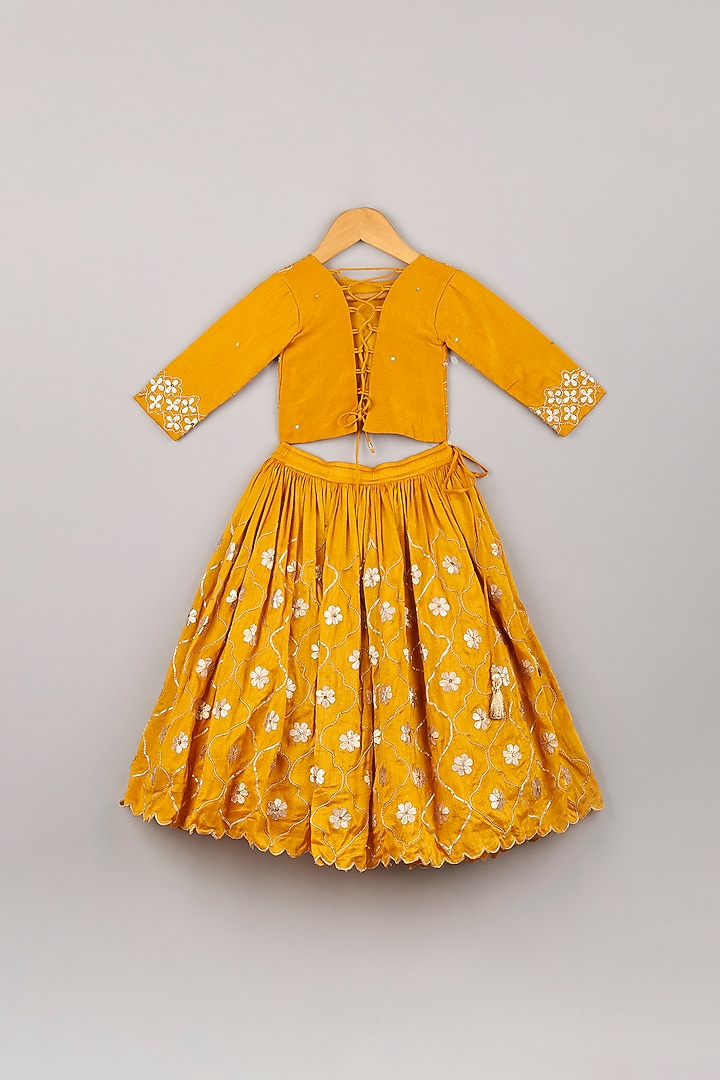 Mustard Embroidered Lehenga Set For Girls by P & S Co at Pernia's Pop Up Shop