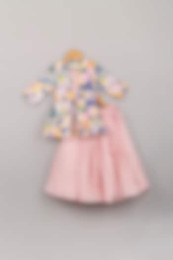Multi-Colored Silk Peplum Kurta Set For Girls by P & S Co