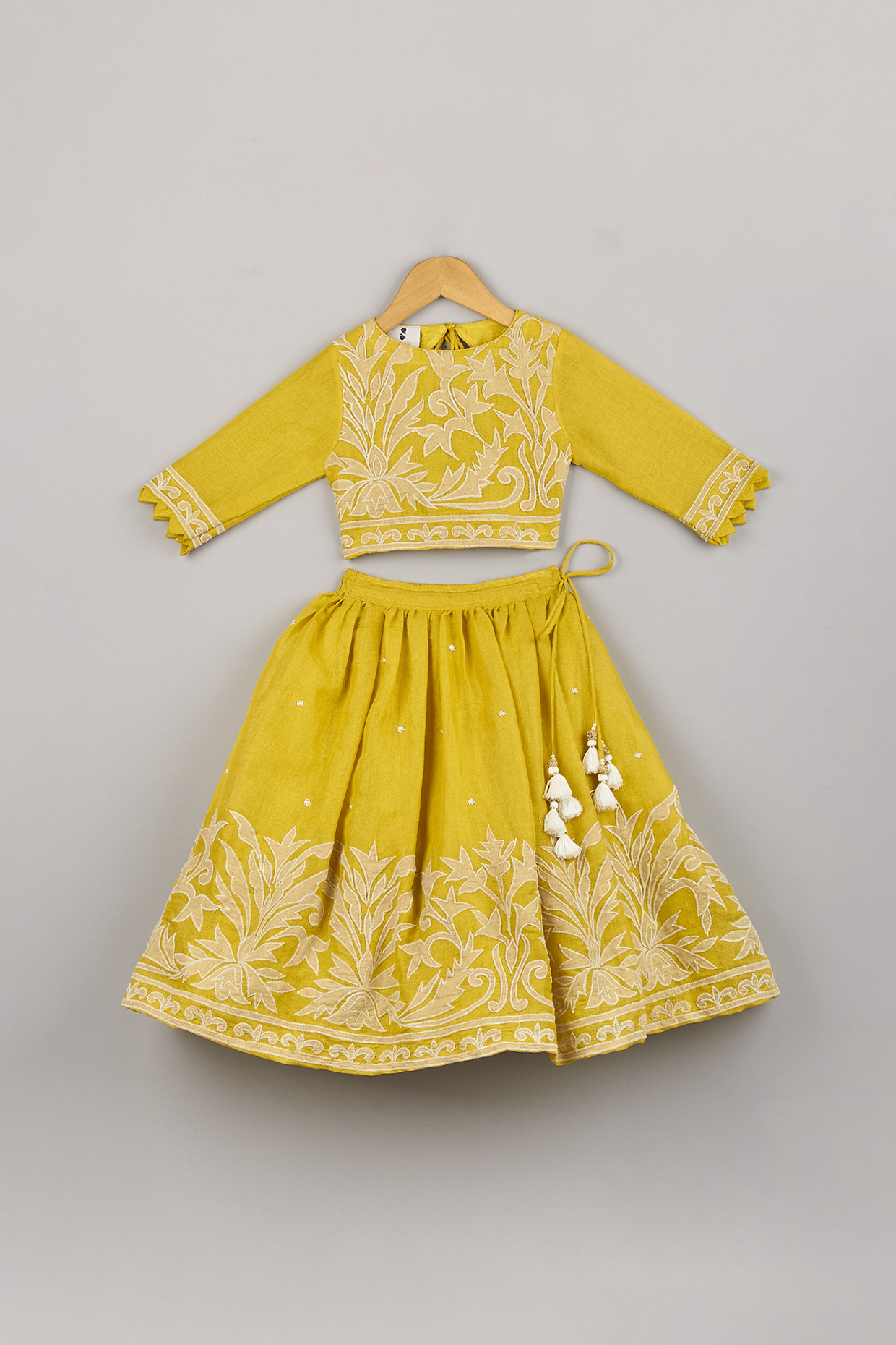 Dandelion Yellow Tissue Lehenga Set For Girls by P & S Co at Pernia's Pop Up Shop