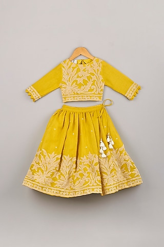 Dandelion Yellow Tissue Lehenga Set For Girls by P & S Co