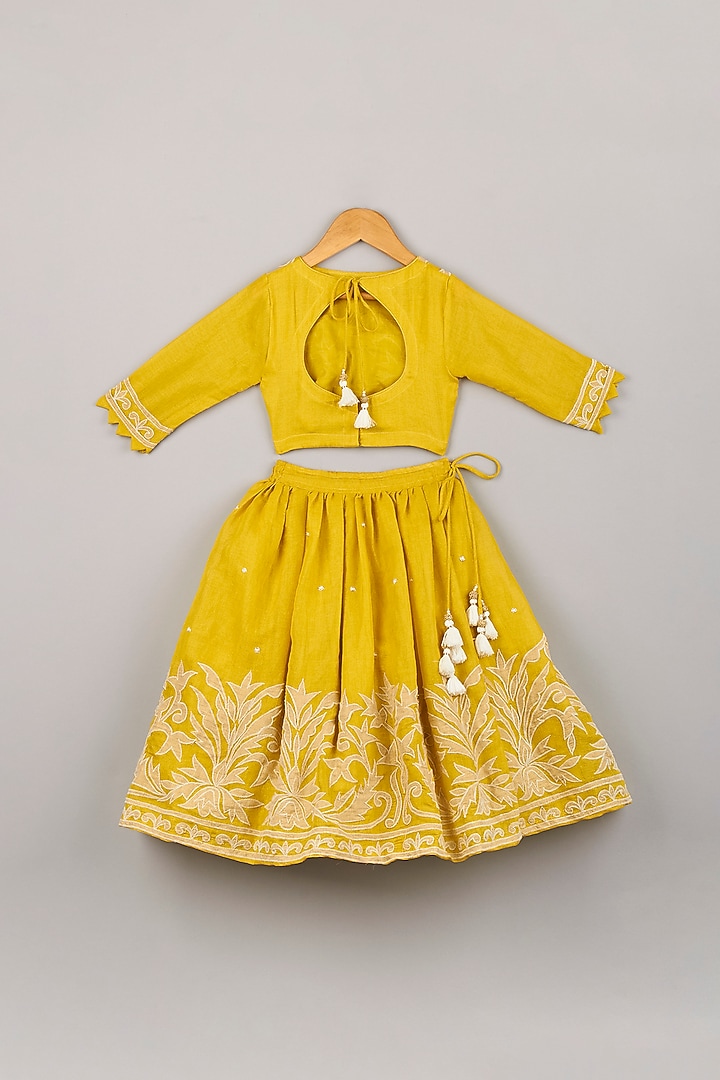 Dandelion Yellow Tissue Lehenga Set For Girls by P & S Co at Pernia's Pop Up Shop