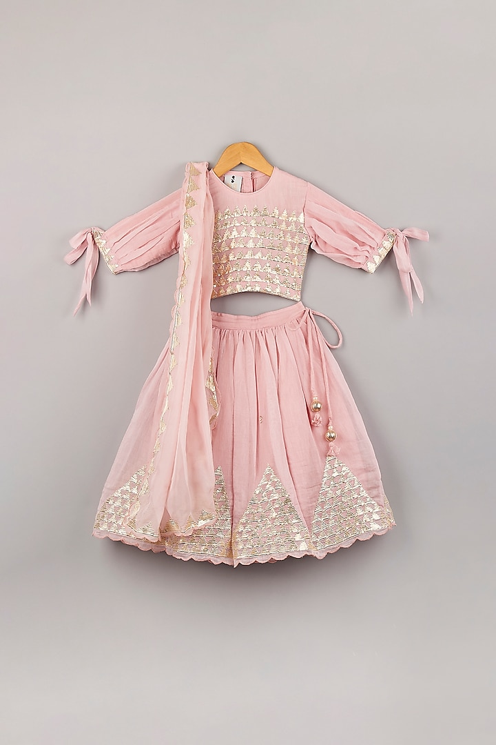 Baby Pink Chanderi Lehenga Set For Girls by P & S Co at Pernia's Pop Up Shop