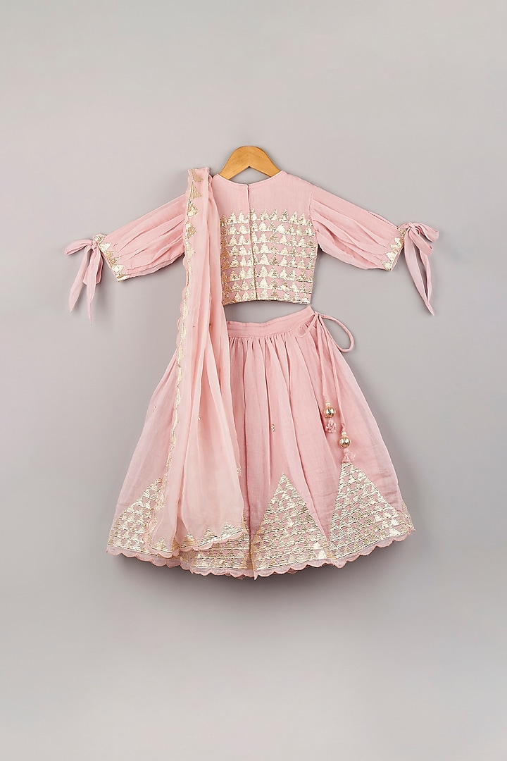 Baby Pink Chanderi Lehenga Set For Girls by P & S Co at Pernia's Pop Up Shop