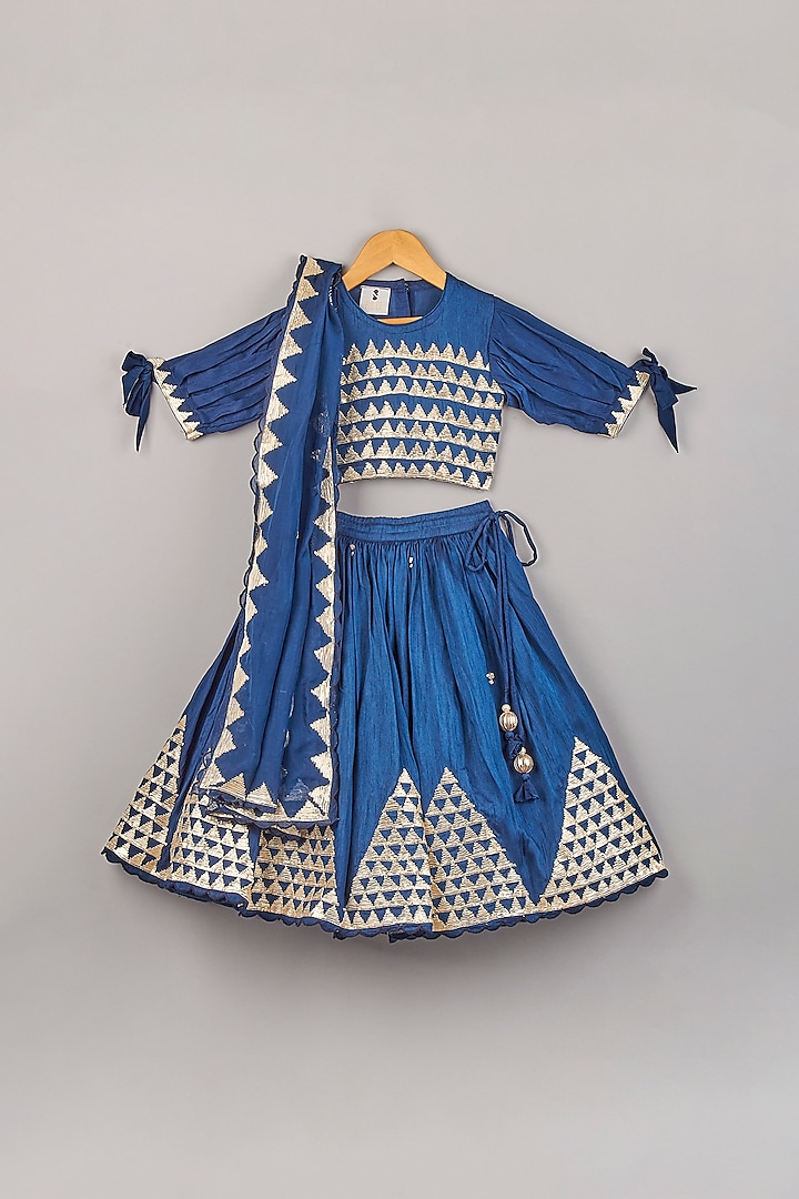 French Blue Chanderi Lehenga Set For Girls by P & S Co
