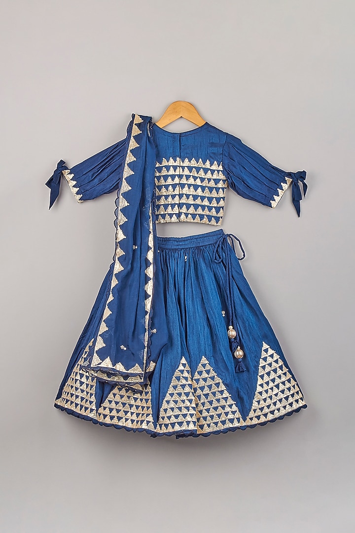 French Blue Chanderi Lehenga Set For Girls by P & S Co at Pernia's Pop Up Shop