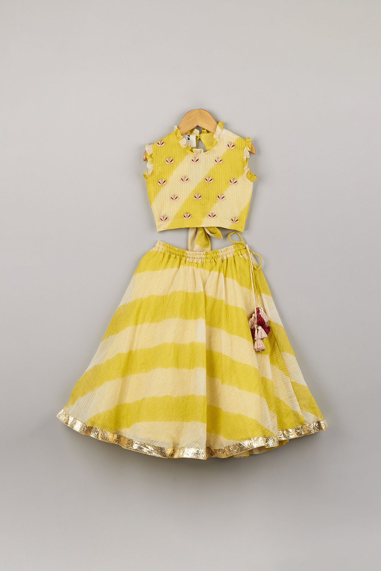 Dandelion Yellow Leheriya Lehenga Set For Girls by P & S Co at Pernia's Pop Up Shop