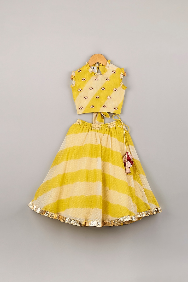 Dandelion Yellow Leheriya Lehenga Set For Girls by P & S Co at Pernia's Pop Up Shop