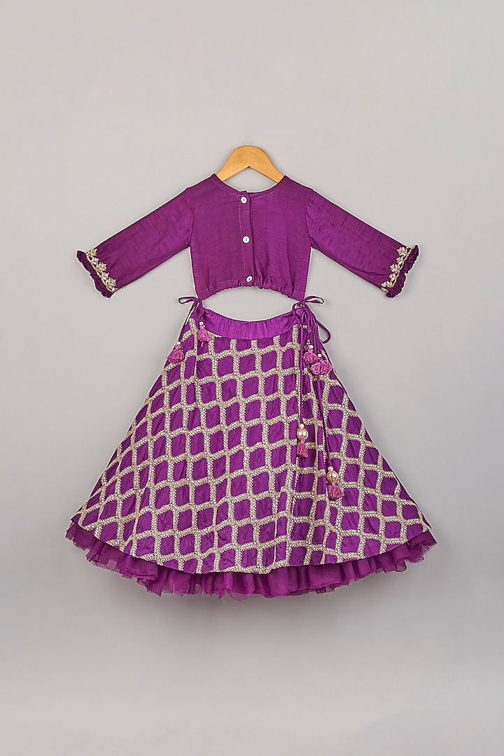 Purple Hand Embroidered Lehenga Set For Girls by P & S Co at Pernia's Pop Up Shop