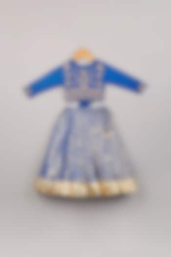 Celtic Blue Embroidered Lehenga Set For Girls by P & S Co