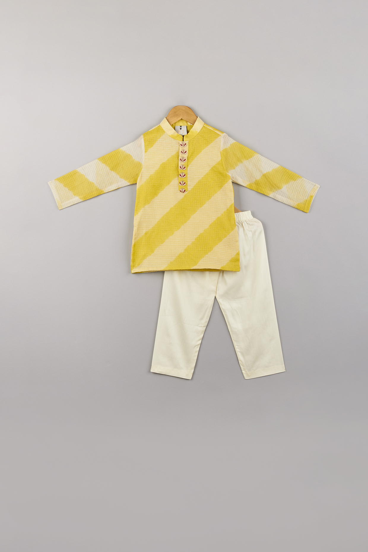 Dandelion Yellow Printed Kurta Set For Boys by P & S Co at Pernia's Pop Up Shop