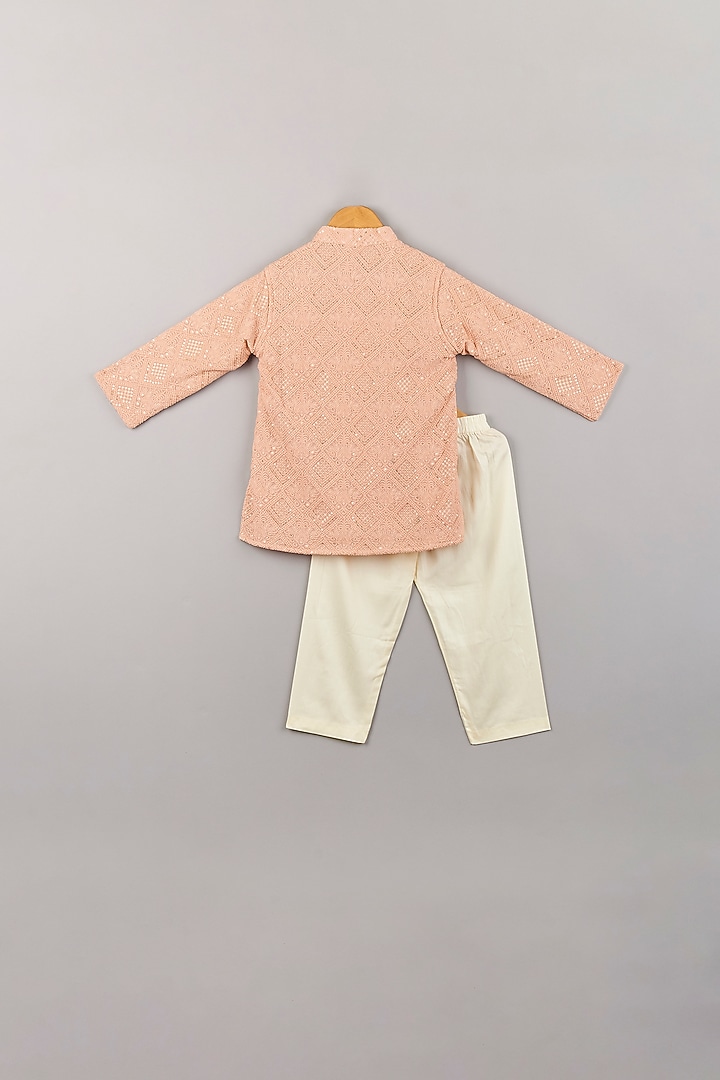 Peach Embroidered Kurta Set For Boys by P & S Co at Pernia's Pop Up Shop