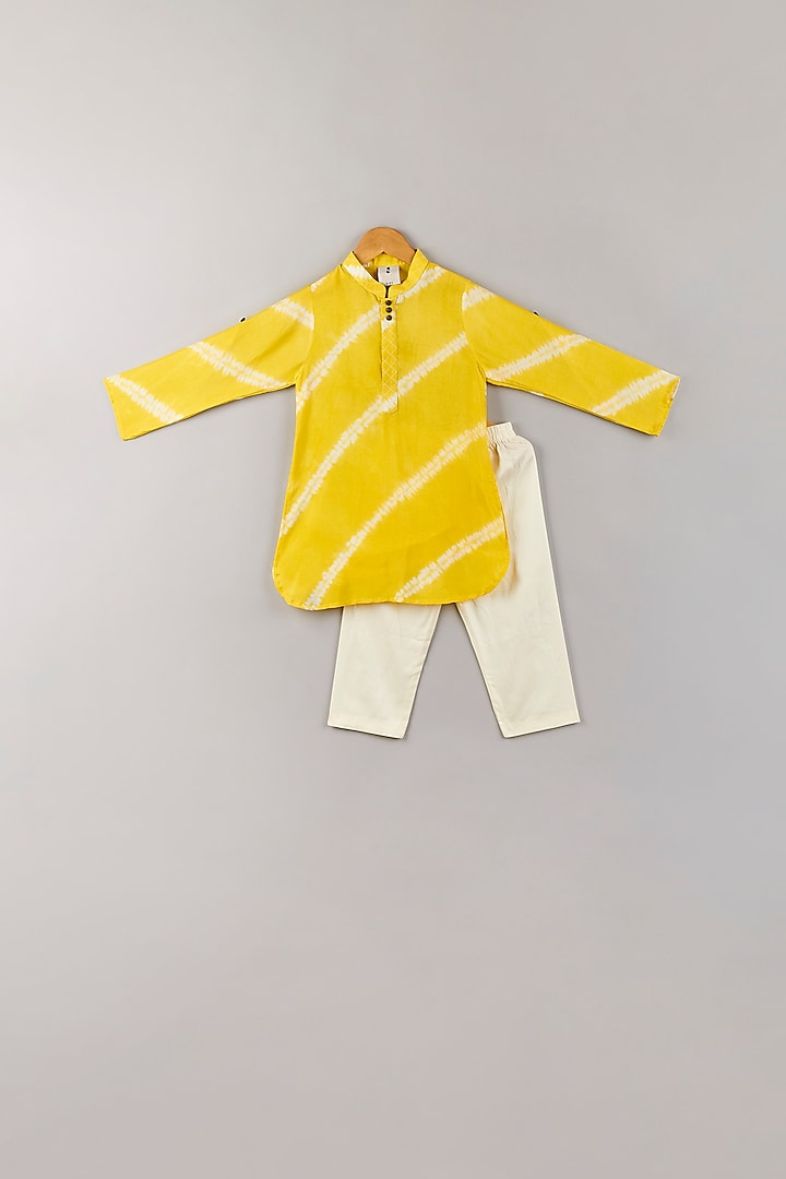 Yellow Silk Kurta Set For Boys by P & S Co