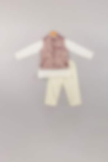 Purple Brocade Bundi Jacket With Kurta Set For Boys by P & S Co at Pernia's Pop Up Shop