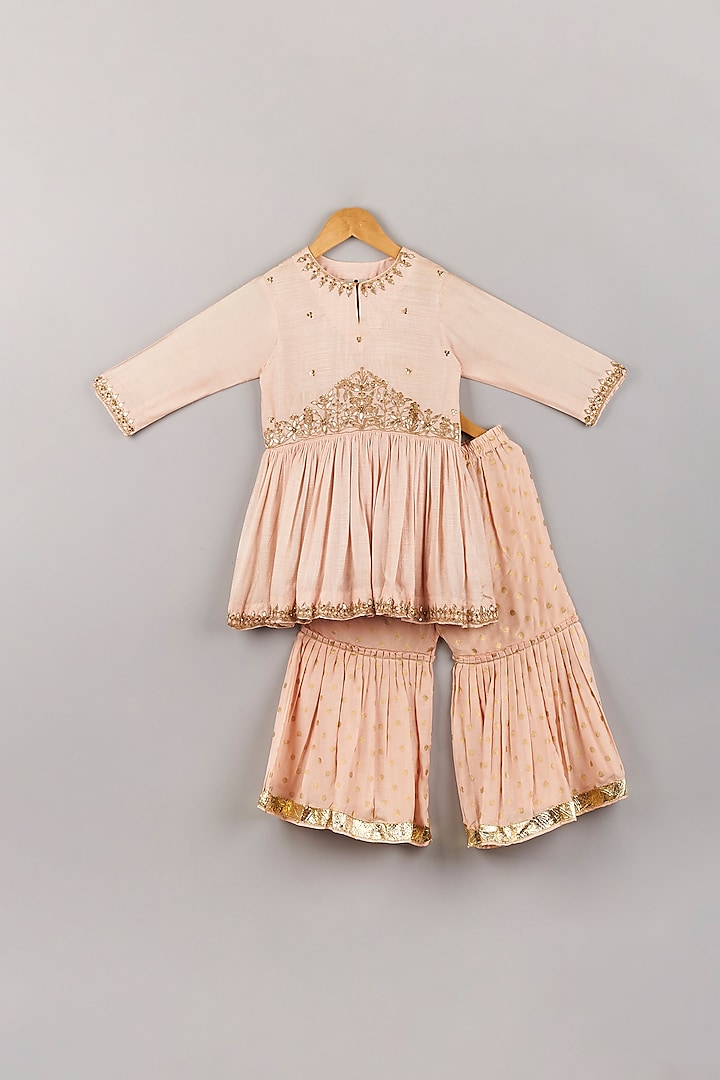 Peach Silk & Muslin Sharara Set For Girls by P & S Co