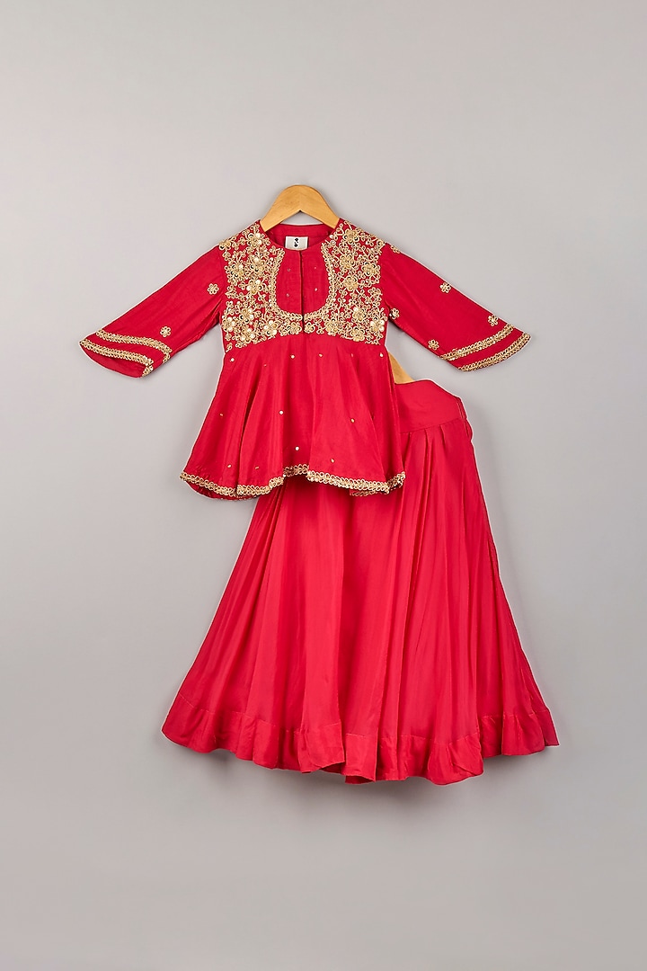 Fuchsia Pink Silk Lehenga Set For Girls by P & S Co at Pernia's Pop Up Shop