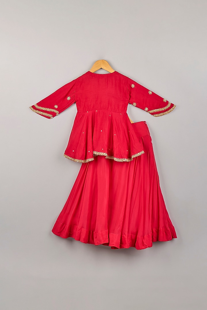 Fuchsia Pink Silk Lehenga Set For Girls by P & S Co at Pernia's Pop Up Shop
