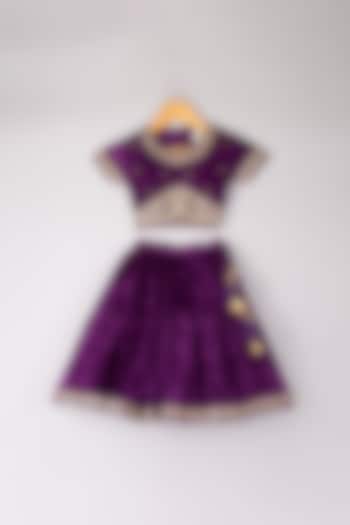 Purple Embroidered Lehenga Set For Girls by P & S Co