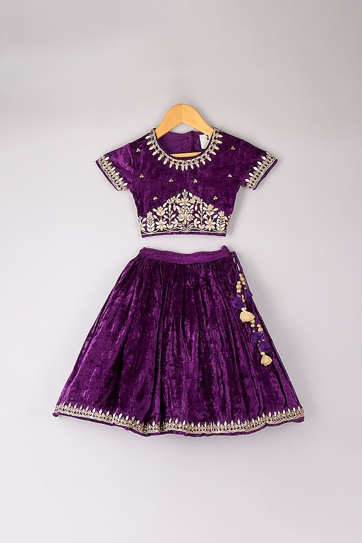 Purple Embroidered Lehenga Set For Girls by P & S Co