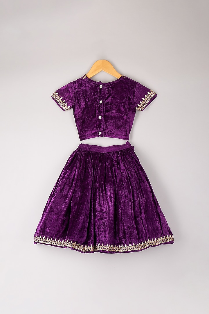 Purple Embroidered Lehenga Set For Girls by P & S Co at Pernia's Pop Up Shop