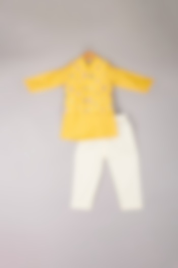 Yellow Kurta Set With Jacket For Boys by P & S Co