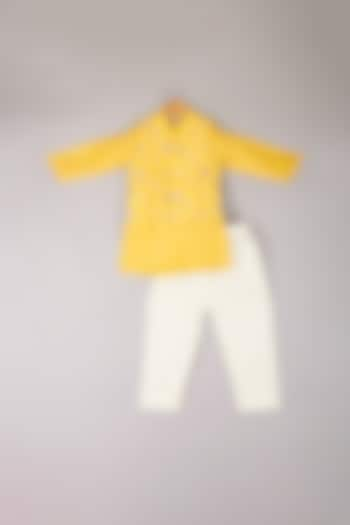 Yellow Kurta Set With Jacket For Boys by P & S Co at Pernia's Pop Up Shop