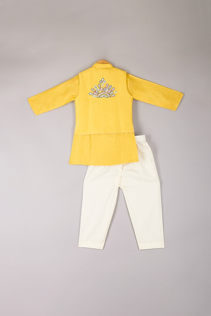 Yellow Kurta Set With Jacket For Boys by P & S Co at Pernia's Pop Up Shop