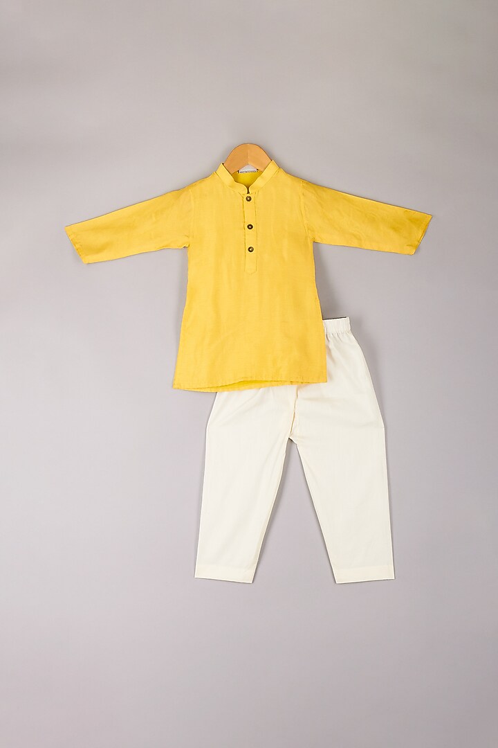 Yellow Kurta Set With Jacket For Boys by P & S Co at Pernia's Pop Up Shop