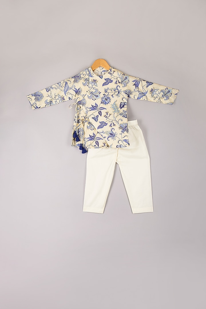Beige Printed Kurta Set For Boys by P & S Co