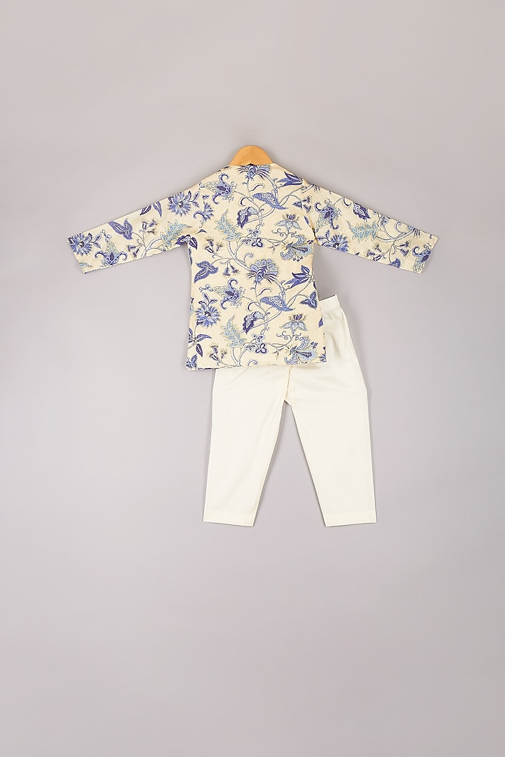 Beige Printed Kurta Set For Boys by P & S Co at Pernia's Pop Up Shop