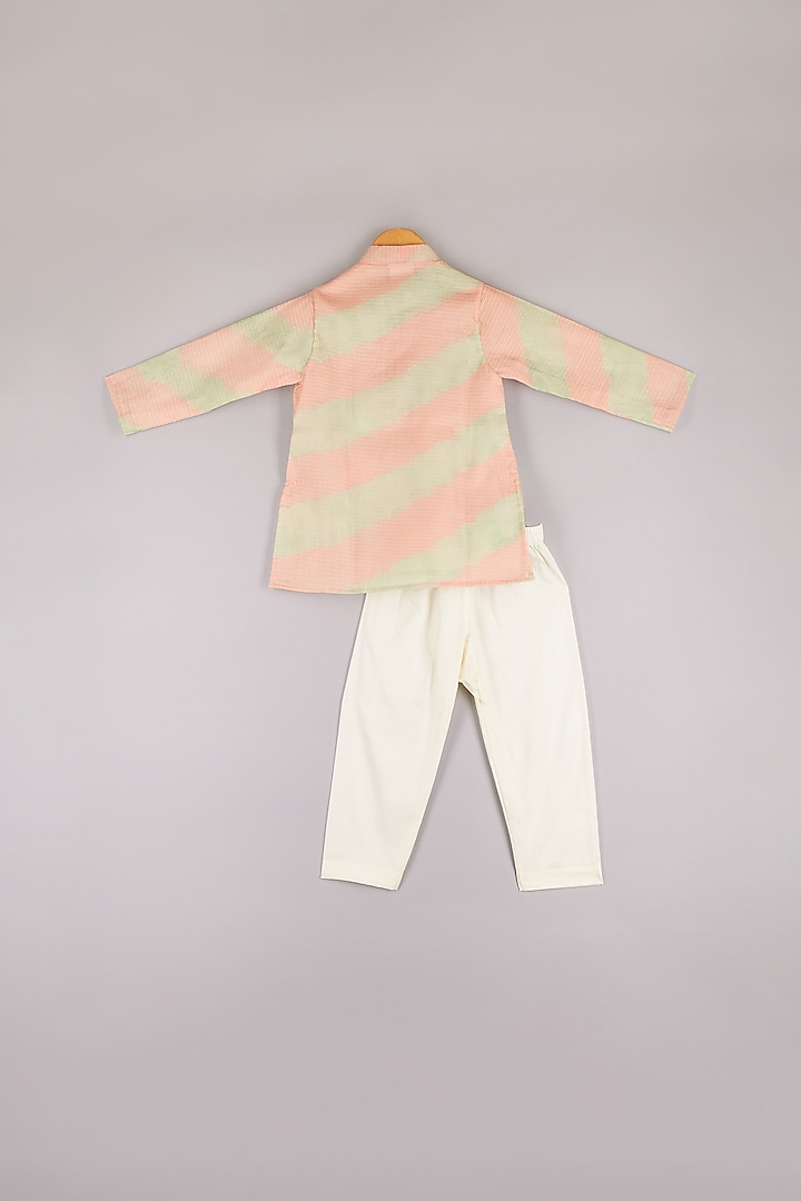 Peach & Mint Green Tissue Kurta Set For Boys by P & S Co at Pernia's Pop Up Shop