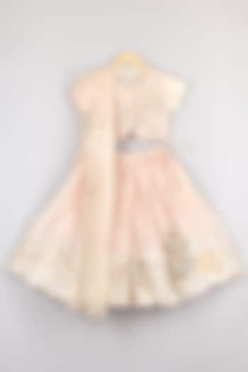 Light Peach Pink Satin Organza Threadwork Lehenga Set For Girls by P & S Co at Pernia's Pop Up Shop